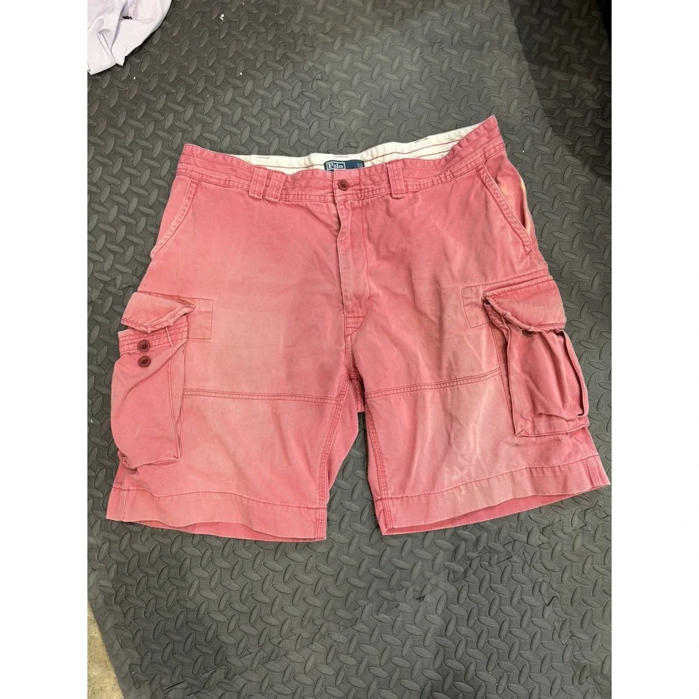 Polo Ralph Lauren Cargo Shorts Men's 40 Salmon Military Distress Heavyweight